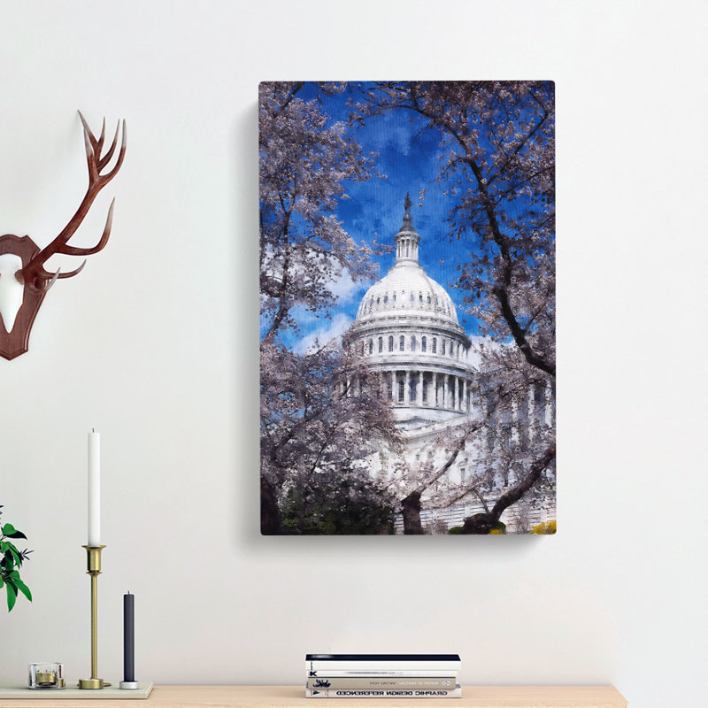 Capitol Hill And Cherry Blossom Tree - Wrapped Canvas, 91cm H x 60cm W x 3cm D