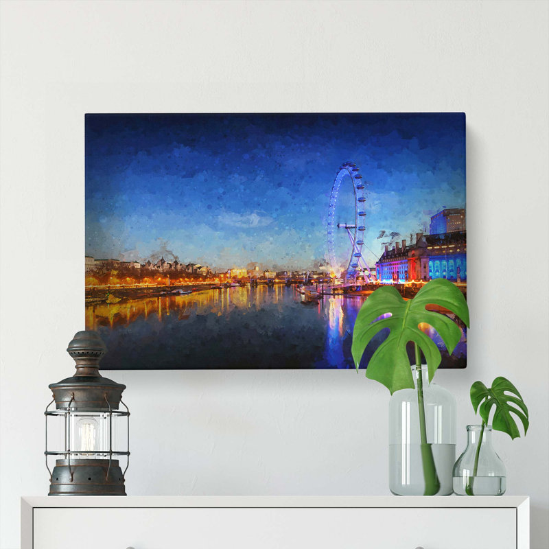 The London Eye & Thames River In Abstract - Wrapped Canvas Painting, 40cm H x 60cm W x 3cm D