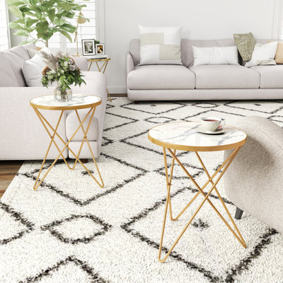 Table de bout ronde moderne en faux marbre pour le salon, la chambre à coucher ou le bureau