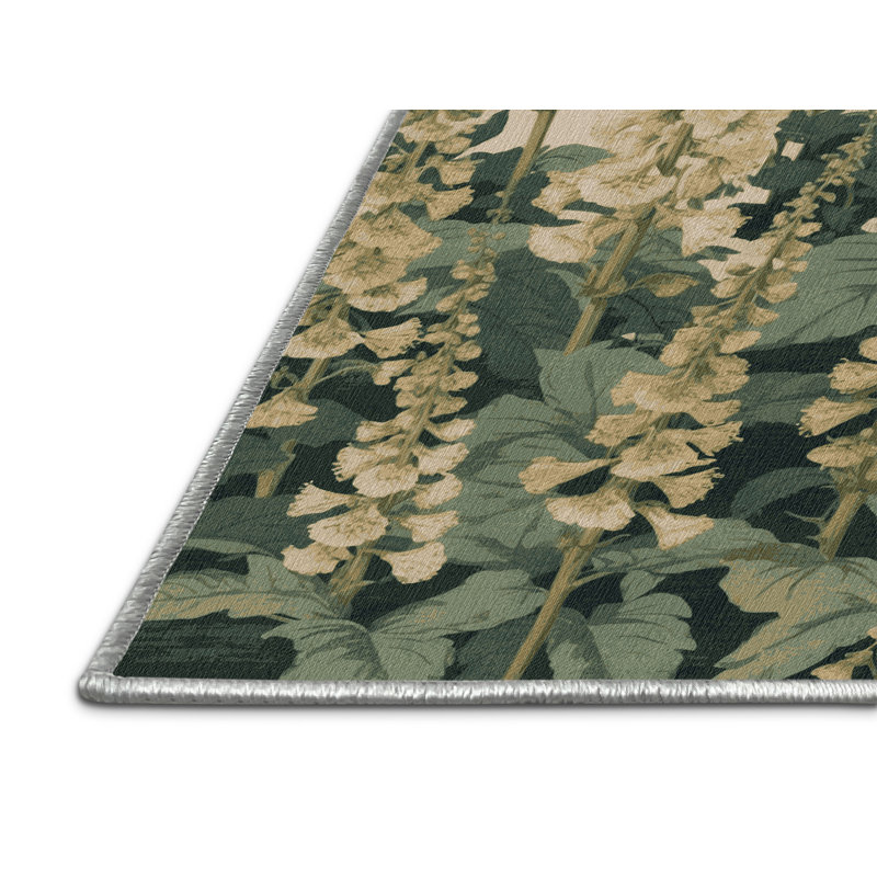 Tapis botanique beige lavable à la machine