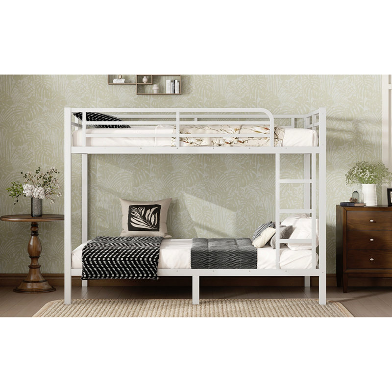Lit superposé simple en métal TG pour adultes - espace, conception stable, bruit, avec garde-corps et fonctionnalité de rangement inférieur de 9,8 pouces
