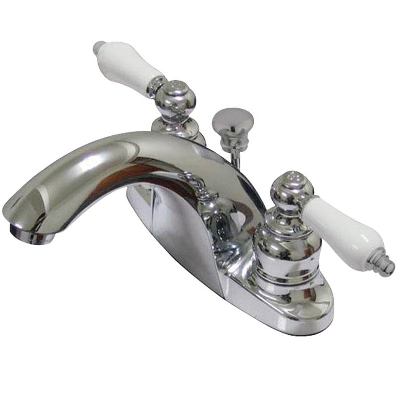 Robinet de salle de bain central à 4 poignées et 3 trous à fixation sur le comptoir à 3 trous Kingston, Chrome poli