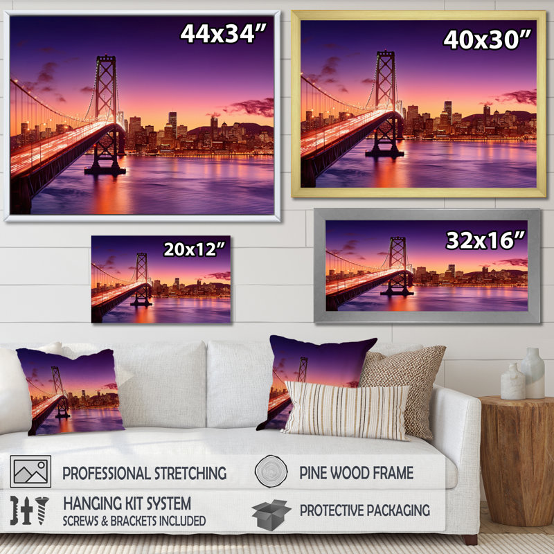«San Francisco Skyline And Bay Bridge II», reproduction sur toile, H 24 po x l 32 po x P 1 po, Cadre flottant noir