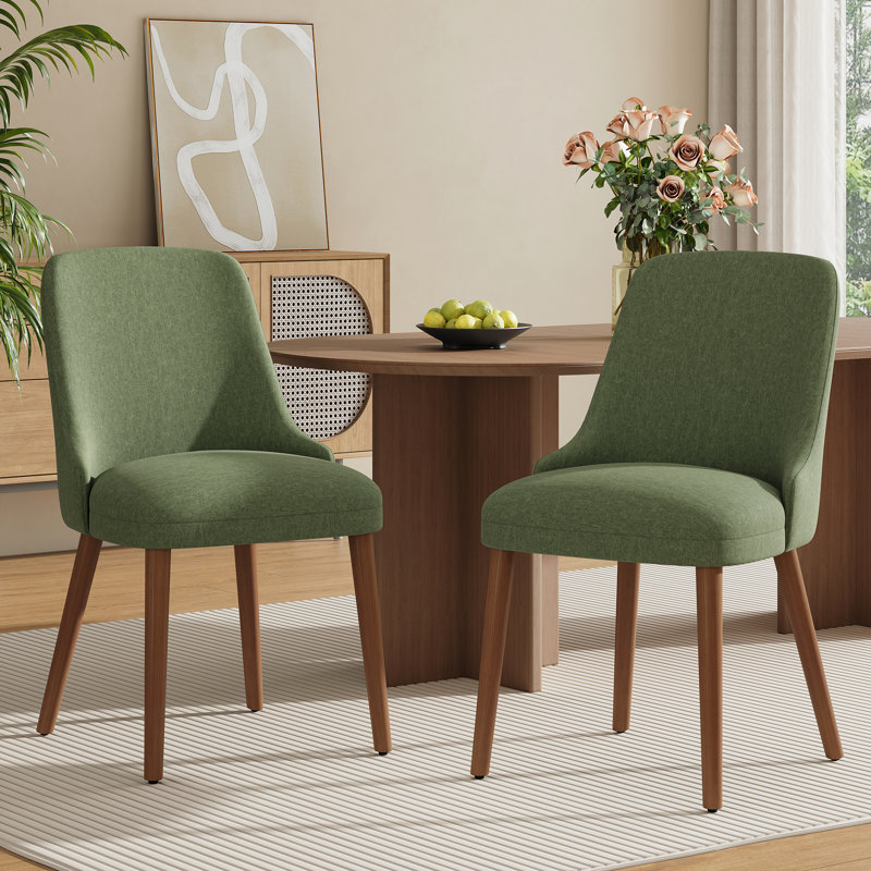 High Back Dining Chair with Ergonomic Curved Back, Padded Seat & Solid Wood Legs, Green