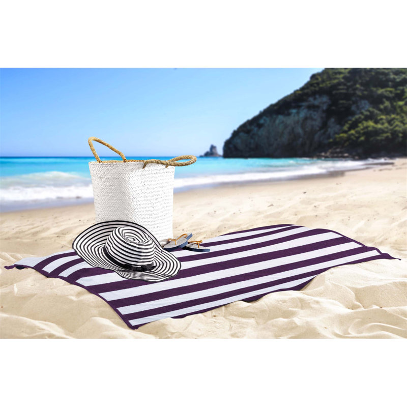 100% Cotton Beach Towel, White/Purple