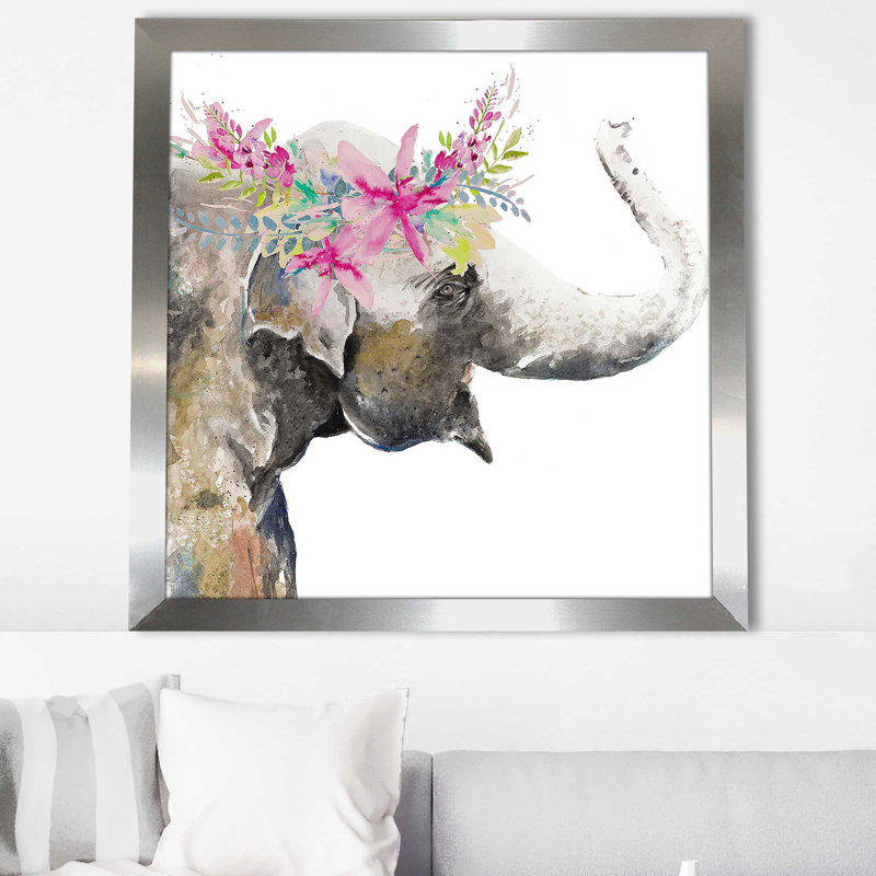 «Crowned Elephant (Square)» par Patricia Pinto, reproduction, Encadrement argenté, H 31,5 po x l 31,5 po x P 1 po