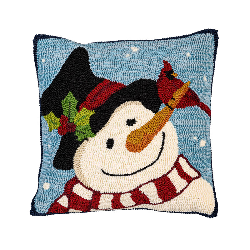 Coussin en polypropylène crocheté intérieur / extérieur Snowman with Friends, 18 po x 18 po