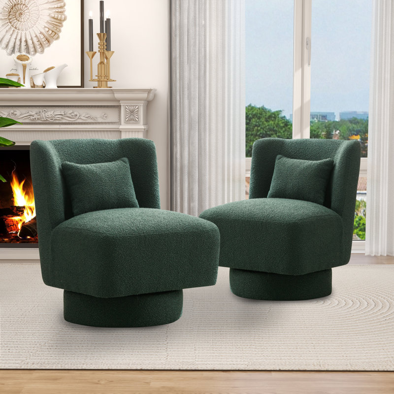 Ollia Upholstered Swivel Slipper Chair, Green 100% Polyester