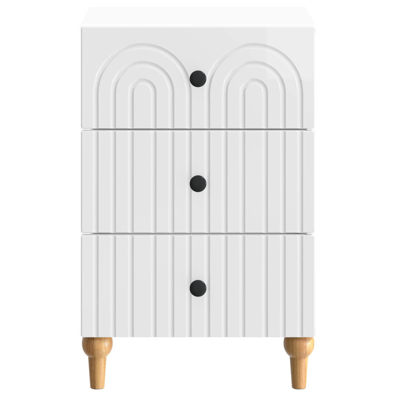 43cm W Manufactured Wood Bedside Table, High Gloss White