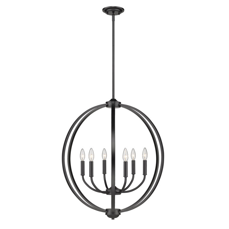 Petitt 6 - Light Dimmable Globe Chandelier, Matte Black, No Shade