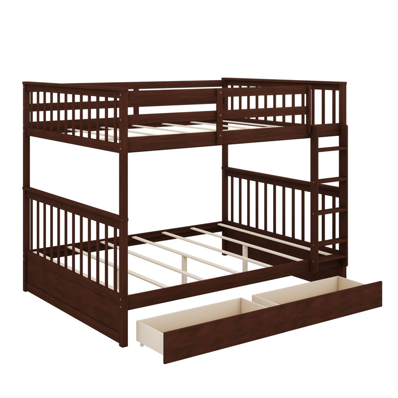 Bunk Beds With 2 Storage Drawers, Bunk Bed With Ladder And Safety Guardrail, Convertible Bunk Beds, Full Over Full, Espresso