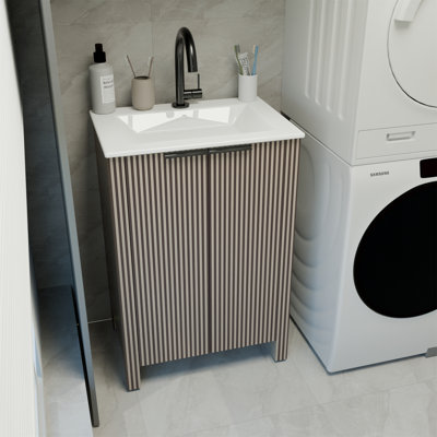 Ensemble de meuble-lavabo moderne autoportant avec 2 portes et lavabo en résine blanche 30 po