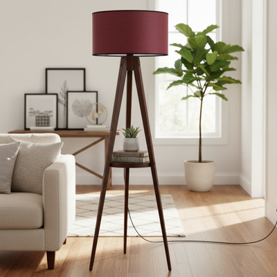 Lampe trépied en bois avec tablette en bois