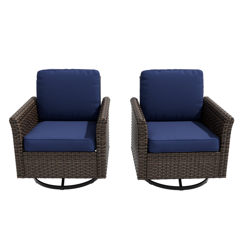 Ensemble de 2 chaises pivotantes pour l'extérieur en rotin et osier avec accoudoirs courbés, Bleu