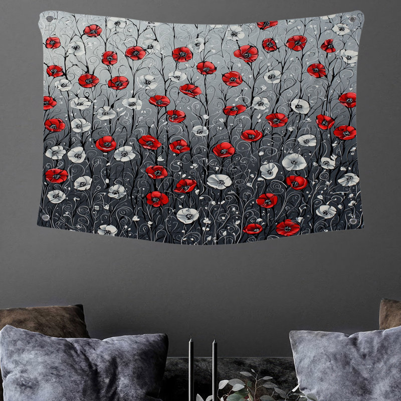Tapisserie murale coquelicots - Décoration murale florale, H 50 po x l 60 po