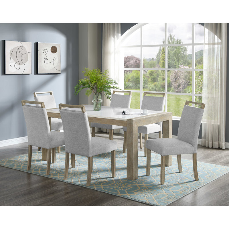 Ensemble de salle à manger 7 pièces avec table rectangulaire en marbre véritable et charmante chaise rembourrée