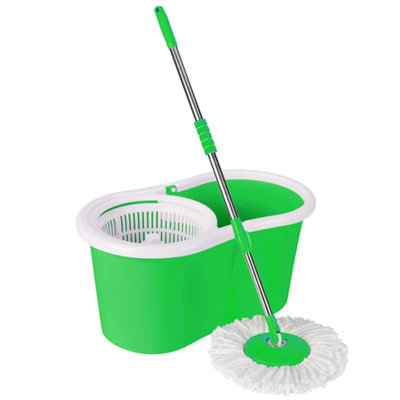 360° Rotating Head Green Easy Spin Floor Mop Bucket + 1 X Mop Microfiber Spinning
