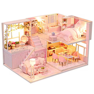 Ensemble de chambre miniature Wizardi - Ensemble de maison de poupée Pink Dreams