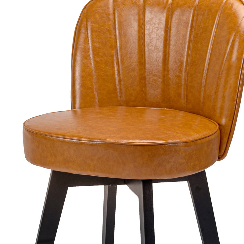 MINCETA 360° Swivel Bar Stools Set of 2, 26 Inch Counter Height Bar Stool with Shell Backrest, PU Leather Upholstered Bar Chair with with Footrest, for Kitchen Island, Home Bar, Brown