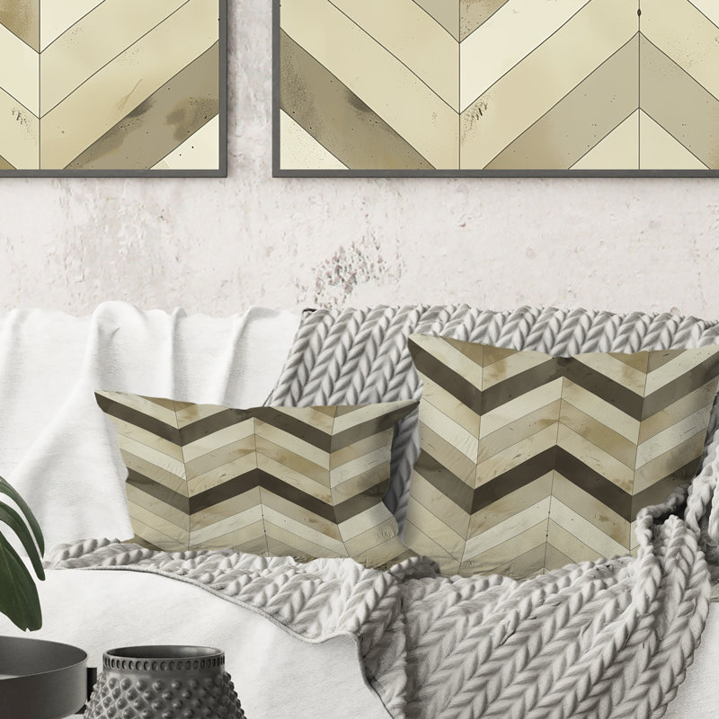 Coussin Beige Green Chevron Print III - Modern, H 16 po x l 16 po