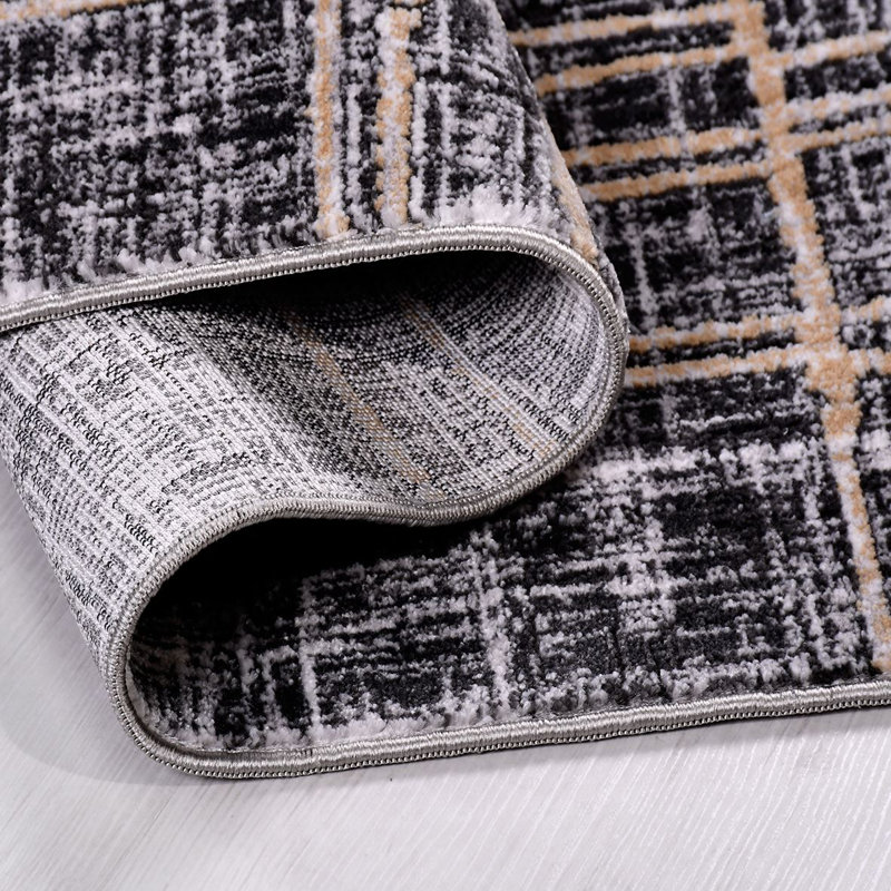 Tapis gris moderne / abstrait lavable à la machine, Rectangle 2 pi 8 po x 5 pi