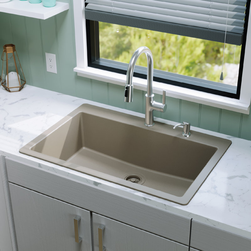 Karran Quartz 33'' X 22'' Large Single Bowl Drop-in Kitchen Sink, Concrete