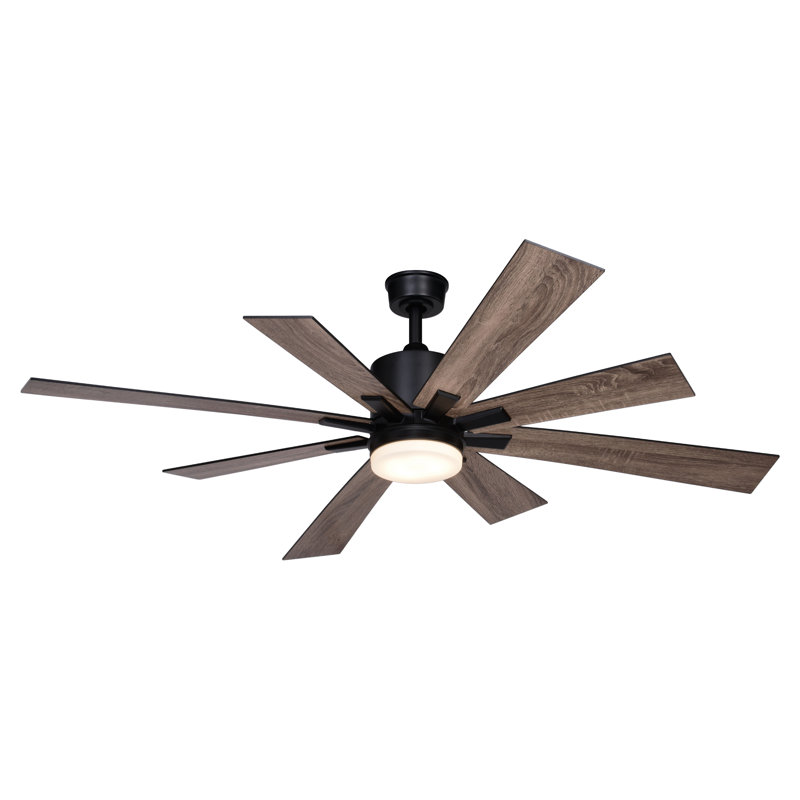 Olney 60 in. Black Indoor Outdoor Rod Mount Contemporary Ceiling Fan with Reversible Black-Driftwood Blades, Dimmable Integrated LED Light Kit and Remote Control, 6 Speeds, Energy Efficient DC Motor
