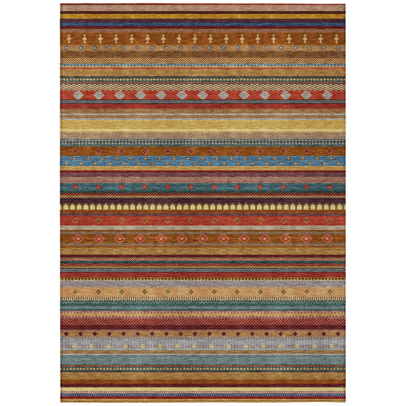 Tapis rayé intérieur / extérieur lavable à la machine Husby ACN2218, Rectangle 5 pi x 7 pi 6 po