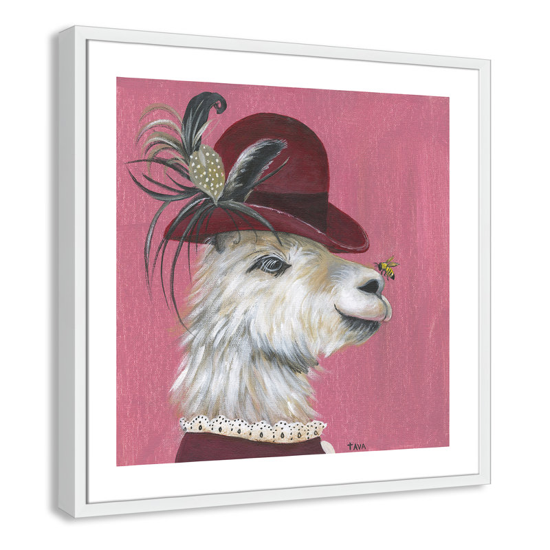 Llama Animals, 27.5" H x 27.5" W x 1.18" D, White Framed