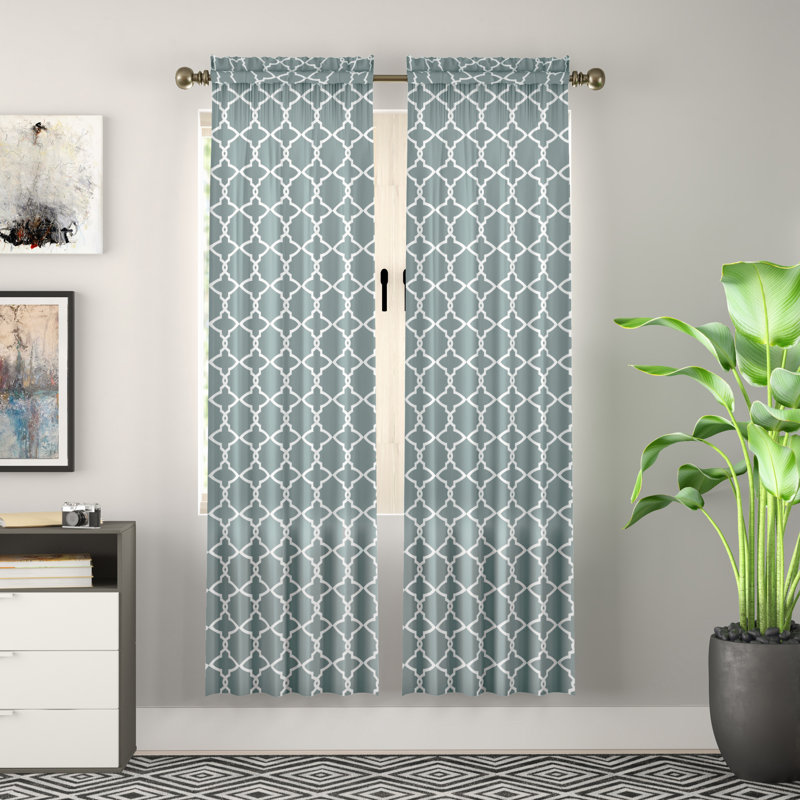 Pairs to Go Vickery Printed Trellis Rod Pocket Window Curtain Panel Pair, 28" W x 63" L, Gray
