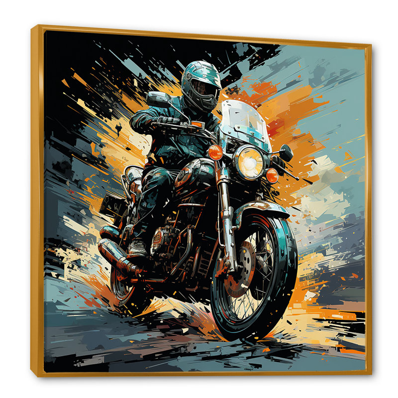 Motocyclette sur toile, Cadre flottant doré, 16" H x 16" W