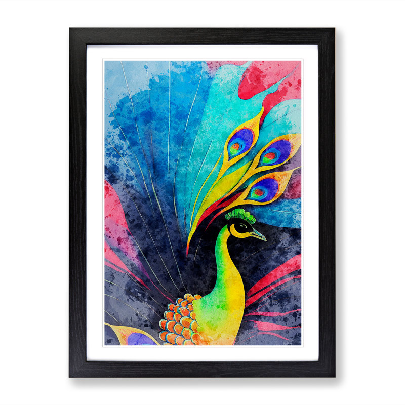 Peacock Colour No.1 - Single Picture Frame Print, 46cm H x 34cm W x 2cm D, Black Framed