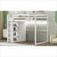 Lit mezzanine double moderne en bois massif blanc classique avec garde-robe intégré, tablettes de rangement et éclairage DEL
