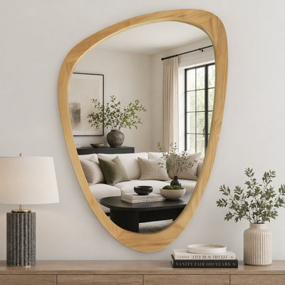 Irregular Solid Wood Frame Decorative Mirror, Clear Reflection, Versatile Installation for Any Room, Rustic and Elegant Design