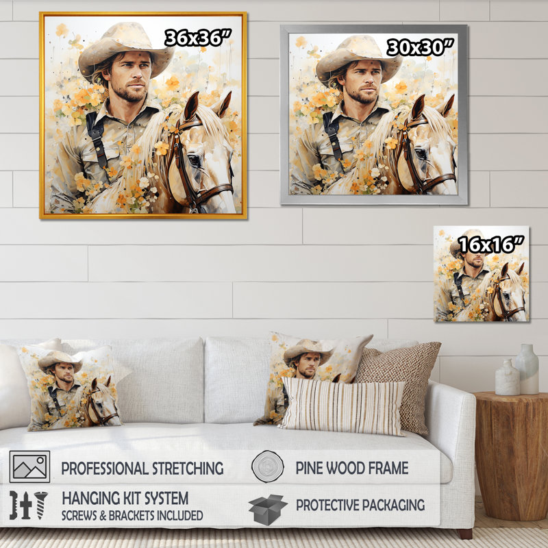 Gold Rush Cowboys Portrait - Wall Art, Black Single Picture Framed, 30" H x 30" W x 1.5" D