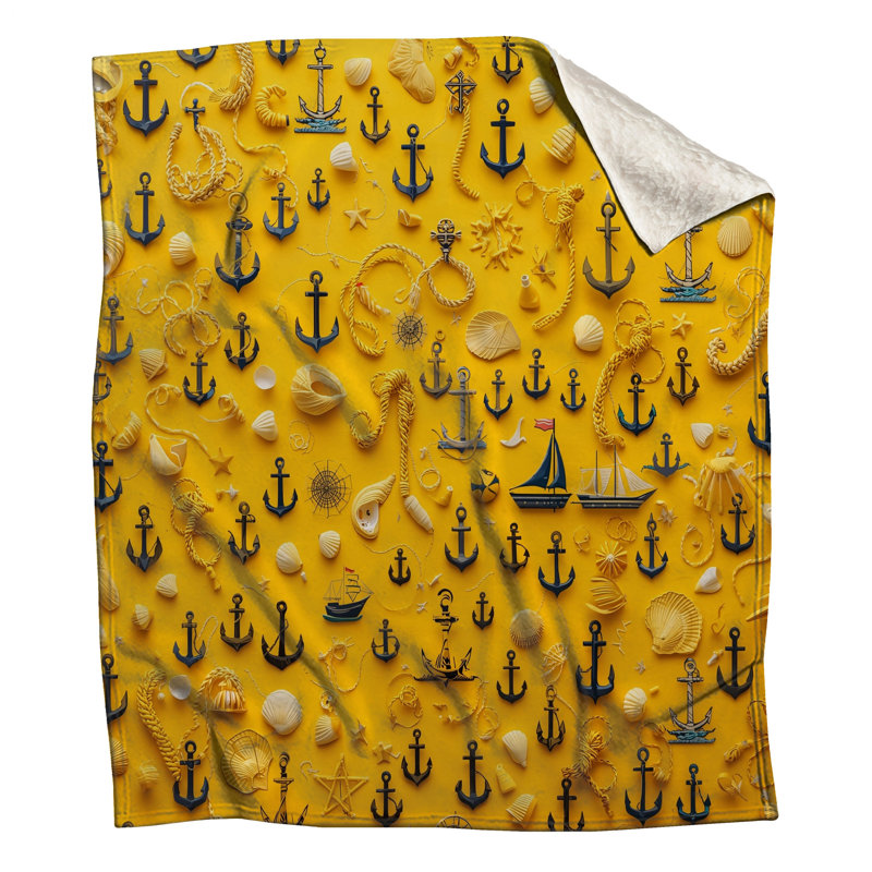 Nautical Anchors Ropes Seashells Blankets, 60in W x 80in H