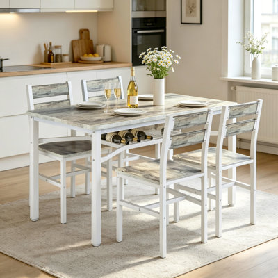 Dining Room Table Set For 4 With Storage, 5 Piece Farmhouse Dining Table Set With Chairs For Home Kitchen, Apartment