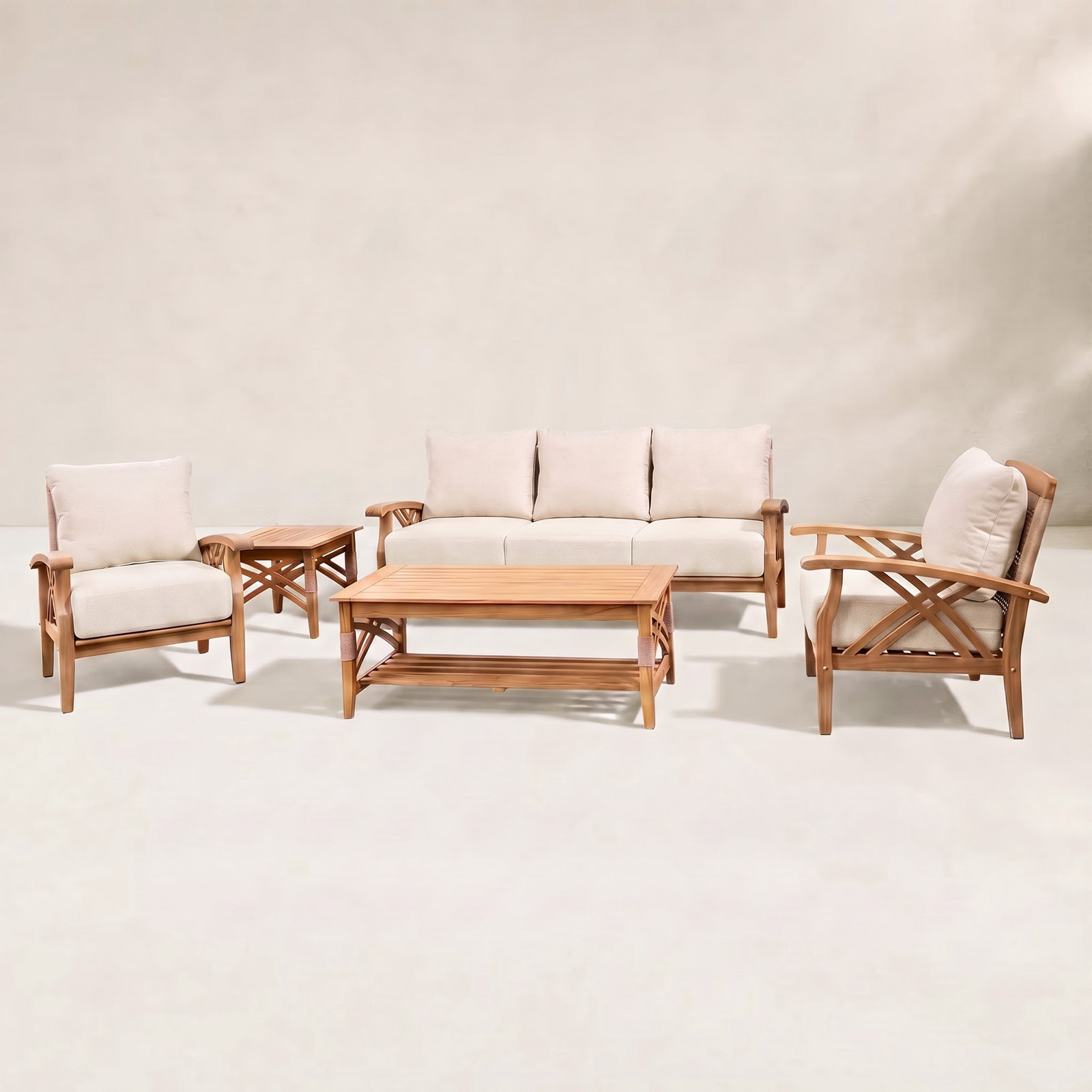 Cotesfield 5-Person Teak Patio Seating Group, Tan Performance Basketweave