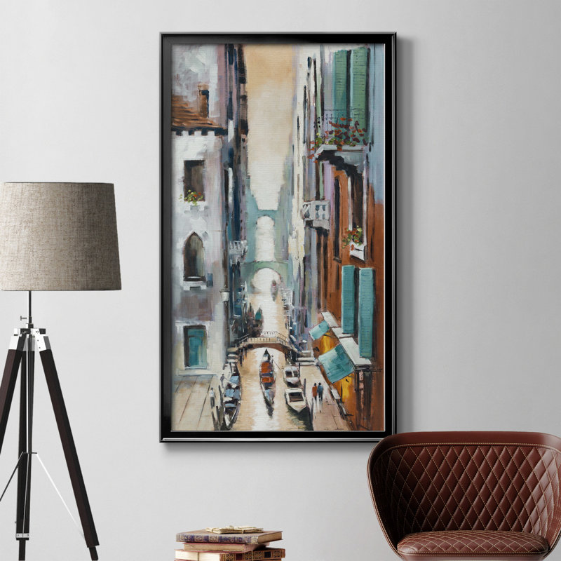 Canal View I - Peinture sur toile encadrée, H 22,5 po x l 42,5 po x P 1,5 po, Cadre noir