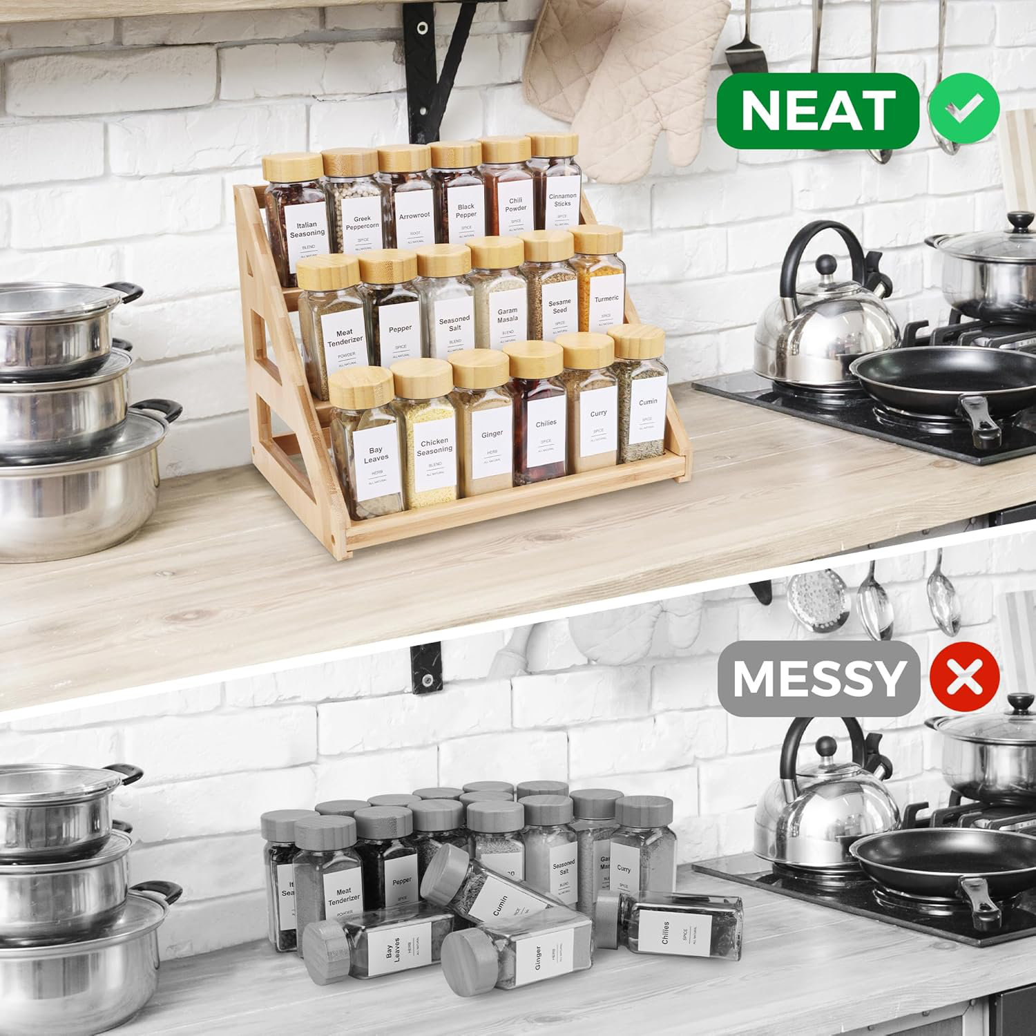 Ophelia & Co. 3-Tier Natural Bamboo Spice Rack Organizer - For Kitchen ...