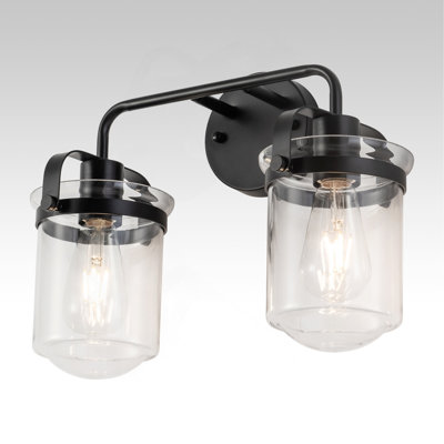 Avec abat-jour en verre transparent, applique moderne, luminaire d'intérieur industriel pour salle de bain, chambre à coucher et évier de cuisine, douille E26, [sans ampoule]