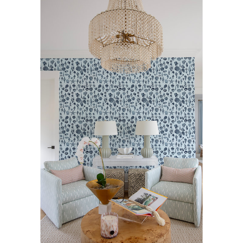 Lowcountry Love Shells Marsh Breeze Wallpaper by Megan Molten, Blue, Premium Paper