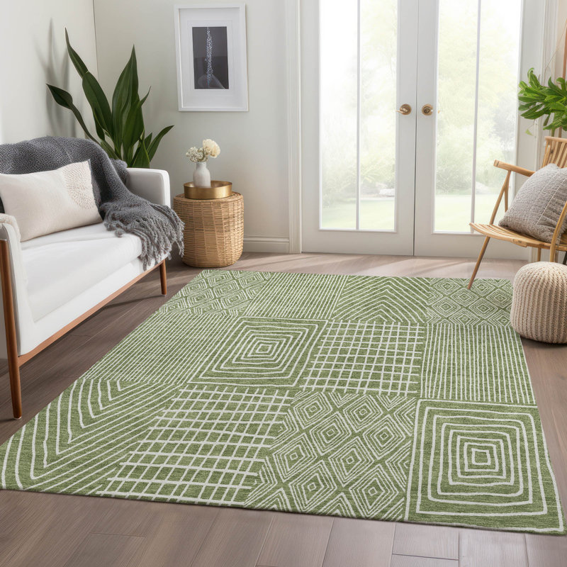 Premium Machine Washable Lyndhurst AMF990 Geometric Rug, Rectangle 10' x 14'