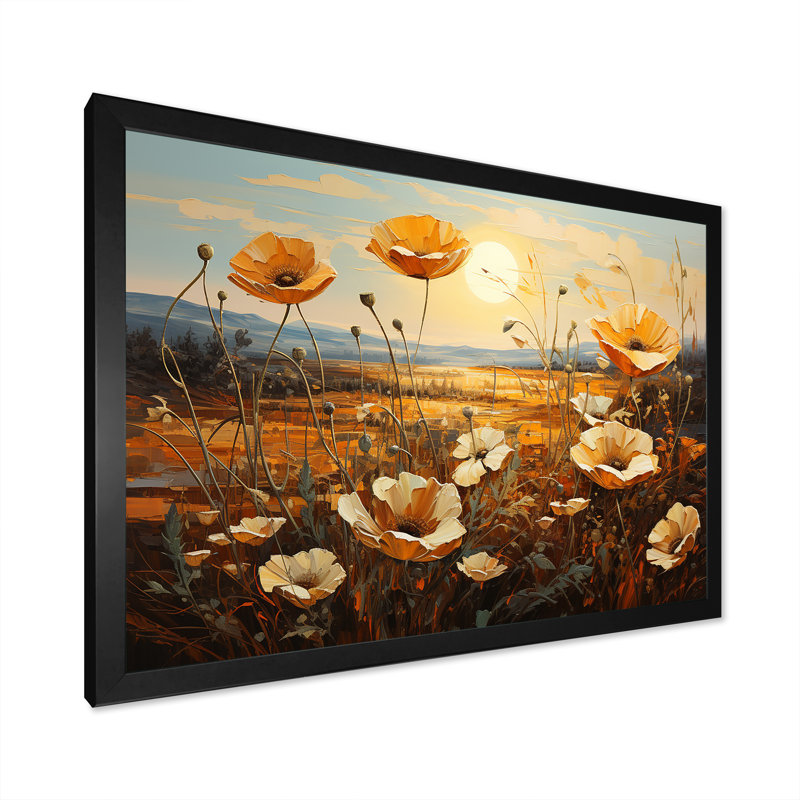 «Beautiful Warm Flowers Field III», reproduction sur toile, Cadre simple noir, H 24 po x l 32 po x P 0,5 po