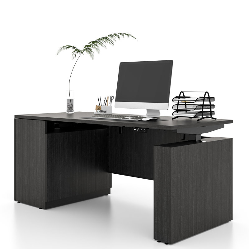 66.93'' W Height Adjustable Executive Desk with Pre-Assembled Frame, Gray