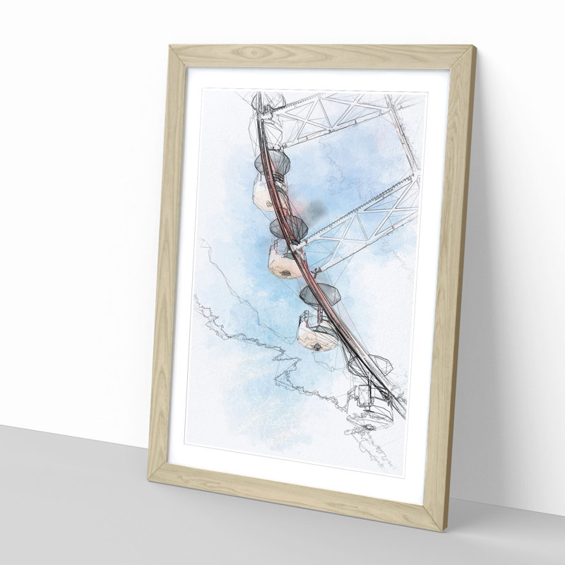 Ferris Wheel - Single Picture Frame Painting on MDF, Oak Framed, 45cm H x 33cm W x 2cm D