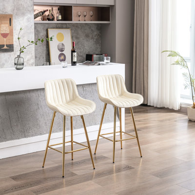 2 tabourets de bar, 26 po, tabouret de comptoir en velours avec repose-pieds doré, deux tabourets crème, repose-pieds et pieds, couleur