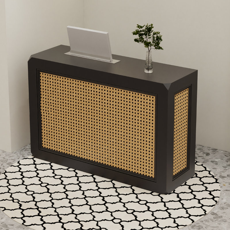 59.06" Brown Rectangular Manufactured Wood Reception Desk, Black, 39.37" H x 50.06" W x 19.69" D