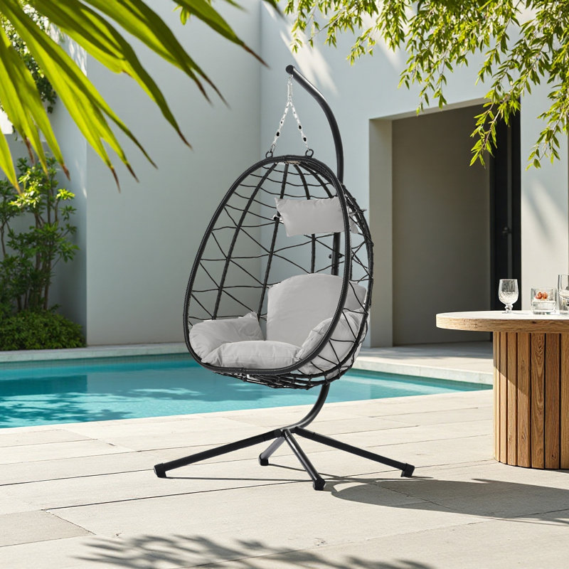 Fauteuil à œufs avec support Balancelle d'extérieur pour l'extérieur en osier, Gris clair