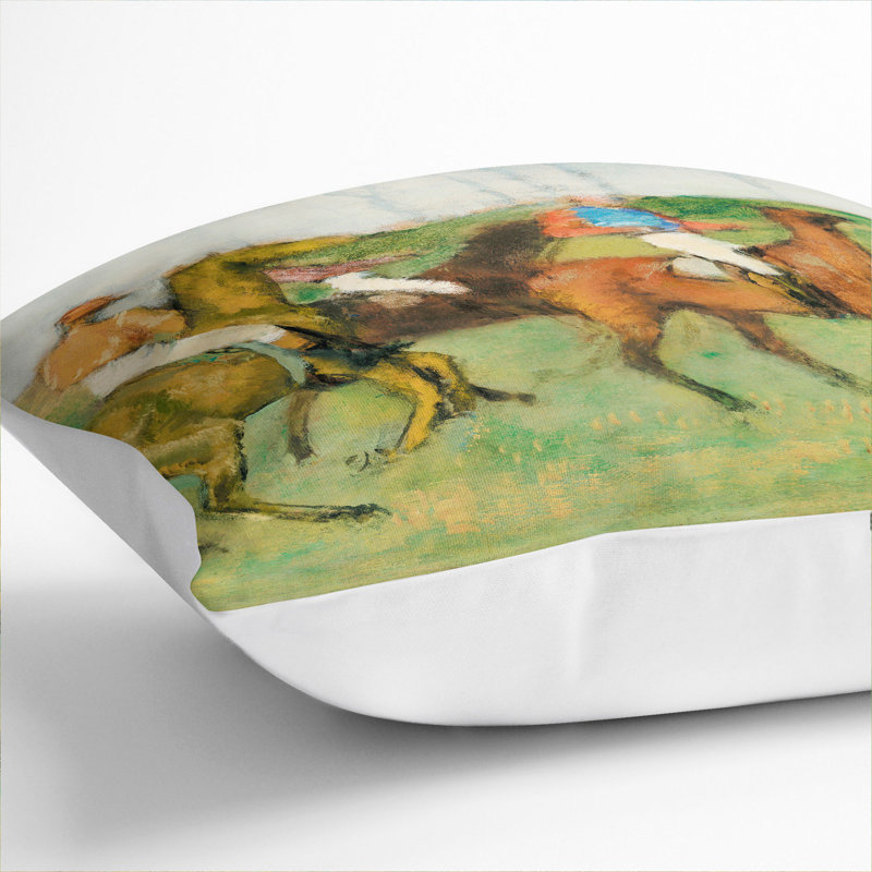 Jockeys And Race Horses Square Throw Cushion, 40cm H x 40cm W x 15cm D, White